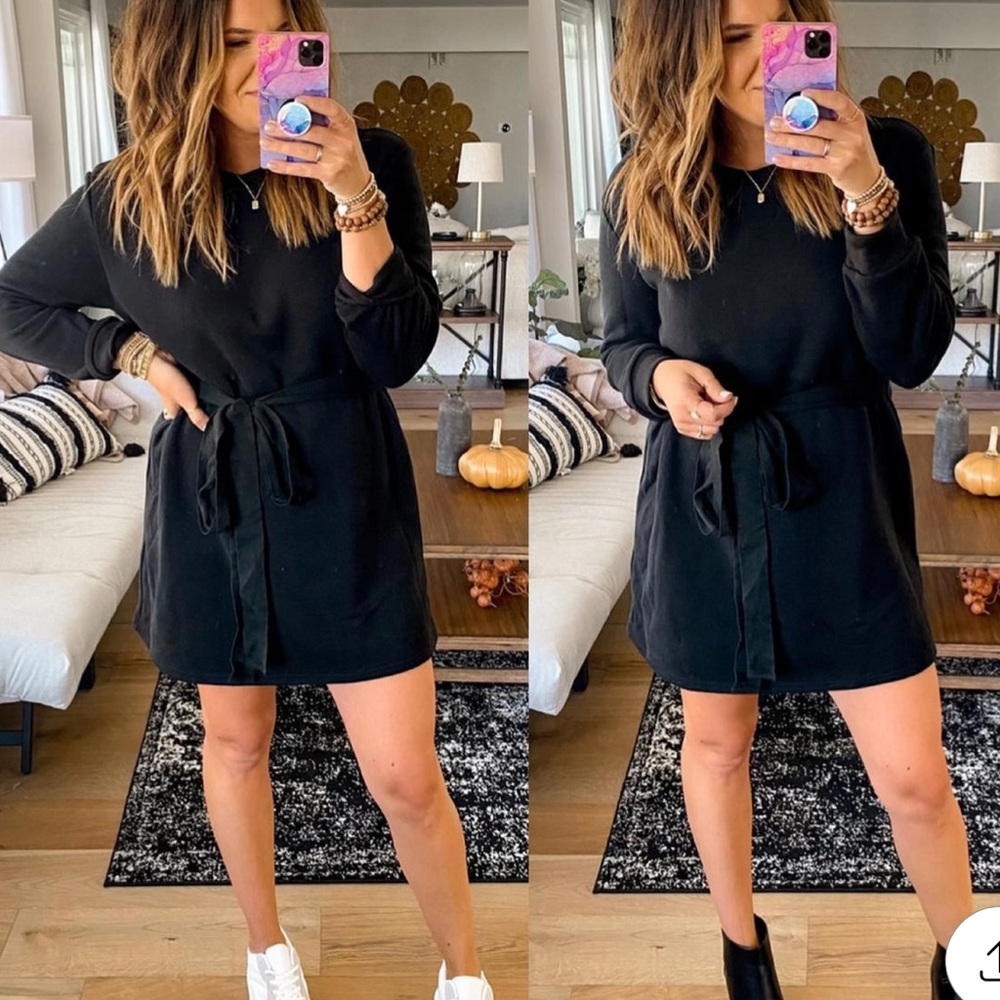 Pink Lily Downtown Streets Belted Sweatshirt Dress